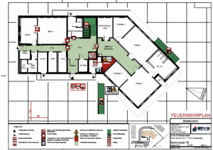 Geschossplan eines Feuerwehrplans nach DIN 14095
