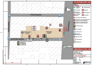 Übersichtsplan eines Feuerwehrplans nach DIN 14095