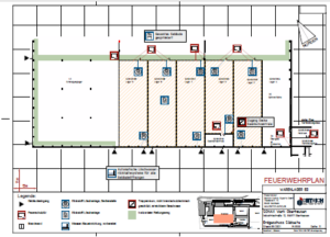 Sprinklerplan als Sonderplan eines Feuerwehrplans nach DIN 14095.