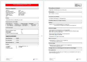 Erste zwei Seiten einer Objektbeschreibung für Feuerwehrpläne nach DIN 14095